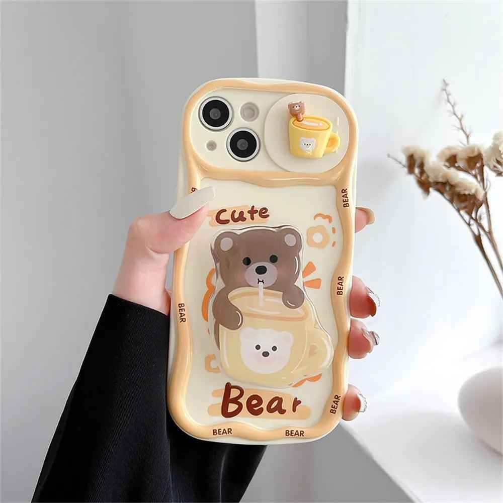 Cute Korean 3D Milk Tea Cartoon Phone Case for iPhone 11, 12, 13, 14, and 15 Pro Max - Touchy Style .