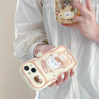 Cute Korean 3D Milk Tea Cartoon Phone Case for iPhone 11, 12, 13, 14, and 15 Pro Max - Touchy Style .