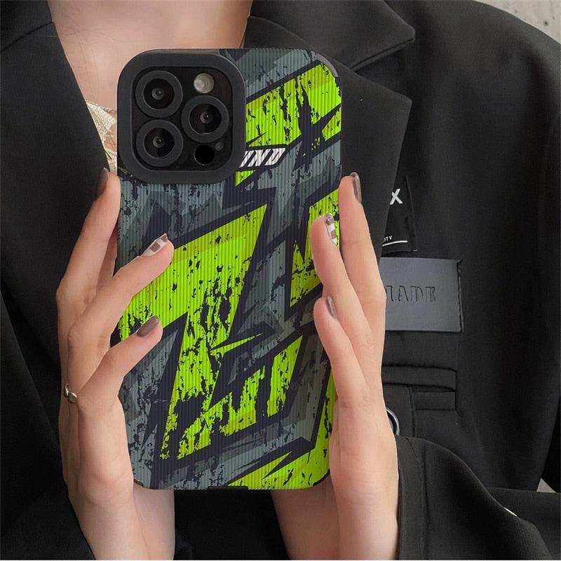 Cute Leather Graffiti Letter Phone Case for iPhone 14, 13, 12 Pro, 11, XS Max, X, XR, 8 Plus, 7, 6, and Mini - Touchy Style .