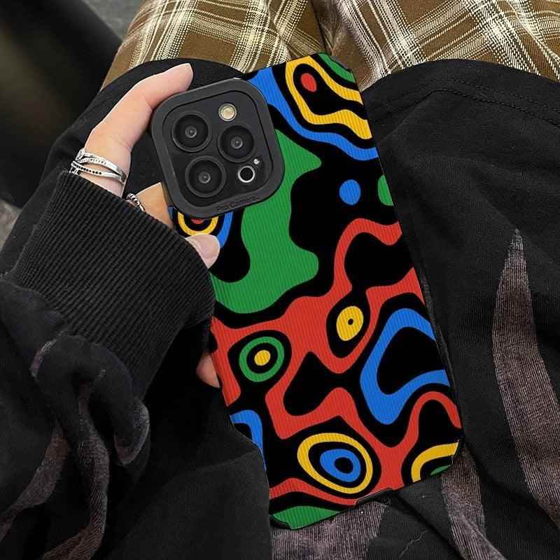 Cute Leather Phone Case with Creative Color Texture for iPhone 14, 11, 13, 12 Pro Max, X, XS, Mini, 6, 7, 8 Plus, XR Cover - Touchy Style