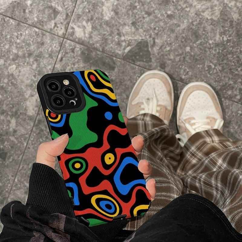 Cute Leather Phone Case with Creative Color Texture for iPhone 14, 11, 13, 12 Pro Max, X, XS, Mini, 6, 7, 8 Plus, XR Cover - Touchy Style