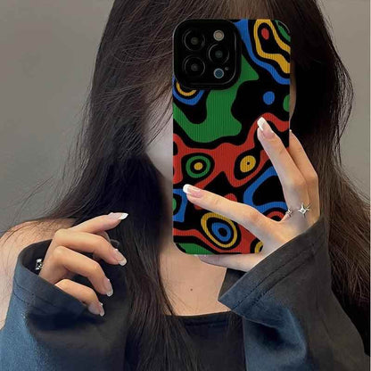 Cute Leather Phone Case with Creative Color Texture for iPhone 14, 11, 13, 12 Pro Max, X, XS, Mini, 6, 7, 8 Plus, XR Cover - Touchy Style