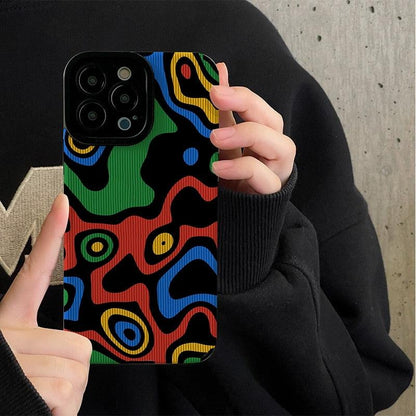 Cute Leather Phone Case with Creative Color Texture for iPhone 14, 11, 13, 12 Pro Max, X, XS, Mini, 6, 7, 8 Plus, XR Cover - Touchy Style .
