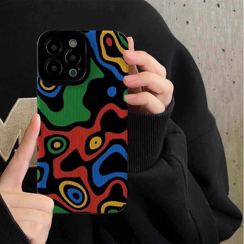 Cute Leather Phone Case with Creative Color Texture for iPhone 14, 11, 13, 12 Pro Max, X, XS, Mini, 6, 7, 8 Plus, XR Cover - Touchy Style