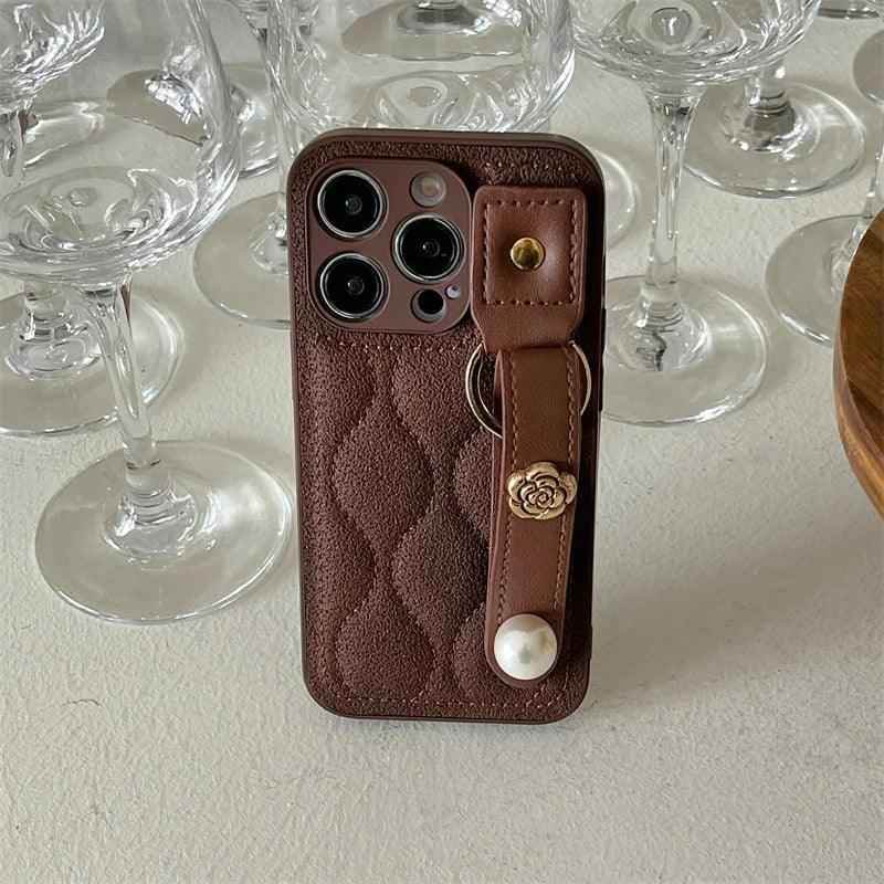 Cute Leather Phone Case with Fashion Wrist Strap for iPhone 11, 12, 13, 14, 15 Pro Max, XS, XR, X, and 15 Plus - Touchy Style