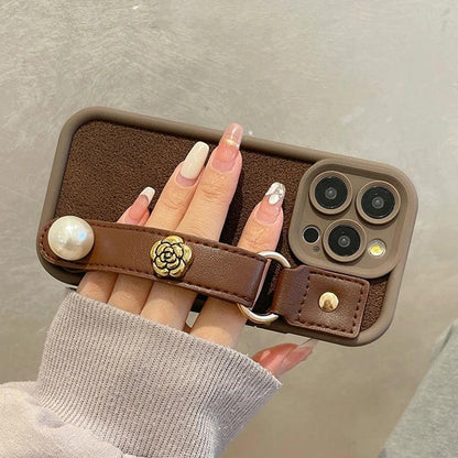 Cute Leather Phone Case with Fashion Wrist Strap for iPhone 11, 12, 13, 14, 15 Pro Max, XS, XR, X, and 15 Plus - Touchy Style .