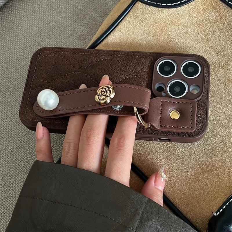 Cute Leather Phone Case with Fashion Wrist Strap for iPhone 11, 12, 13, 14, 15 Pro Max, XS, XR, X, and 15 Plus - Touchy Style .