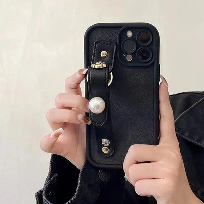 Cute Leather Phone Case with Fashion Wrist Strap for iPhone 11, 12, 13, 14, 15 Pro Max, XS, XR, X, and 15 Plus - Touchy Style .