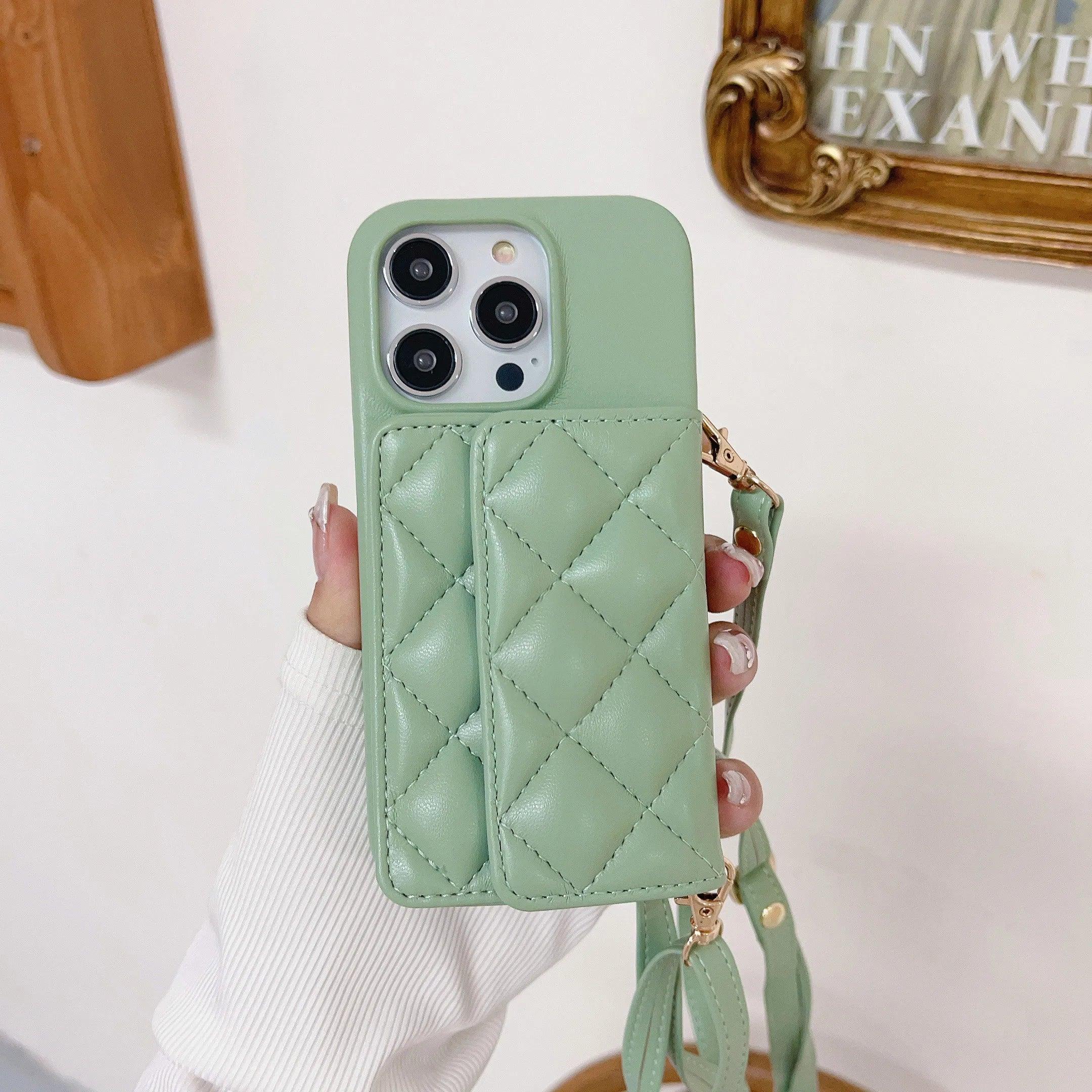 Pink Quilted Phone Case with Gold Chain - Fits iPhone® 11