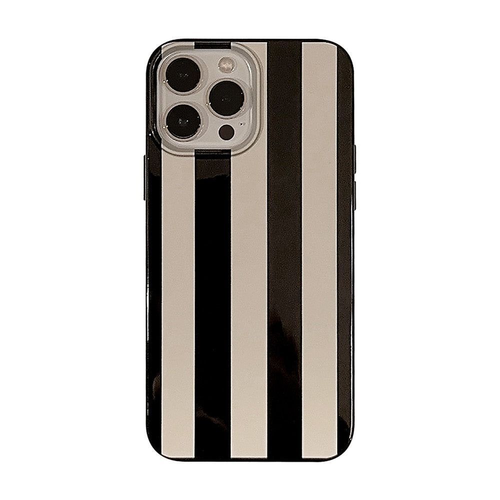 Cute Luxury Retro Glossy Striped Phone Cases for iPhone 14, 13, 12, 11 Pro Max, XR, XS, Mini, 7, 8, and 14 Plus - Touchy Style .