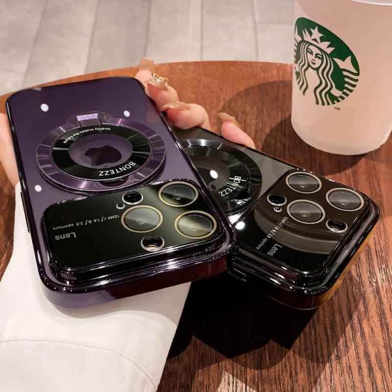 Cute Magnetic Transparent Stand Phone Case for iPhone 15, 12, 13, 14 Pro Max - Touchy Style