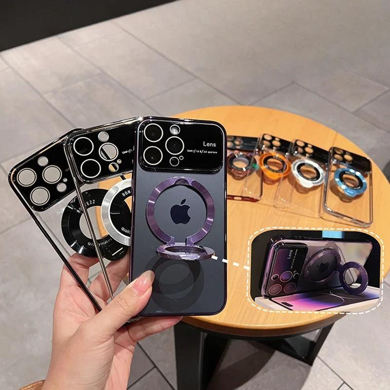 Cute Magnetic Transparent Stand Phone Case for iPhone 15, 12, 13, 14 Pro Max - Touchy Style .