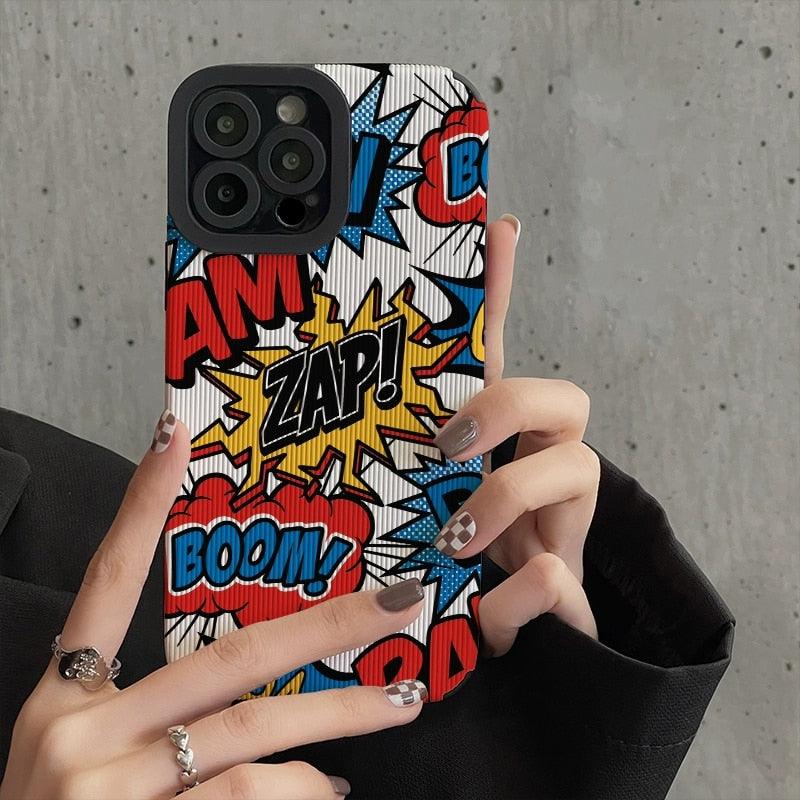 Cute Manga Color-Lettered Phone Case for iPhone 14, 13, 12, 11 Pro Max, Mini, 6S, 7, 8 Plus, X, XS, XR, and Max Models - Touchy Style .