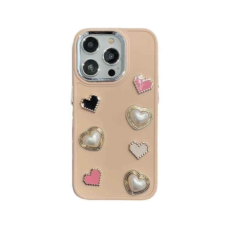 Cute Phone Case BCPC For iPhone 15, 14, 13, 12, or 11 Pro Max - 3D Pearl &amp; Heart - Touchy Style