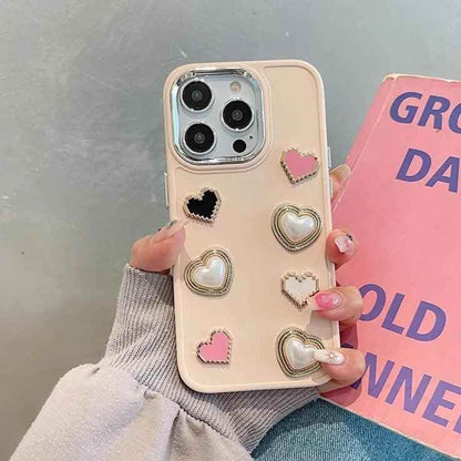 Cute Phone Case BCPC For iPhone 15, 14, 13, 12, or 11 Pro Max - 3D Pearl &amp; Heart - Touchy Style