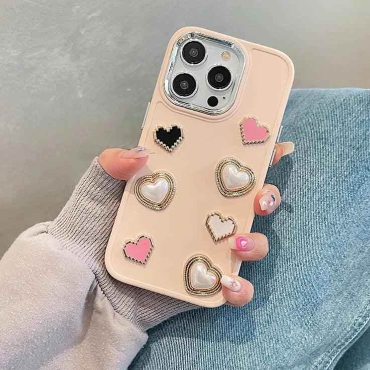 Cute Phone Case BCPC For iPhone 15, 14, 13, 12, or 11 Pro Max - 3D Pearl &amp; Heart - Touchy Style .