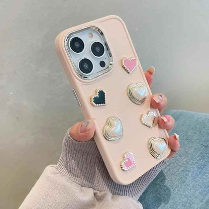 Cute Phone Case BCPC For iPhone 15, 14, 13, 12, or 11 Pro Max - 3D Pearl &amp; Heart - Touchy Style