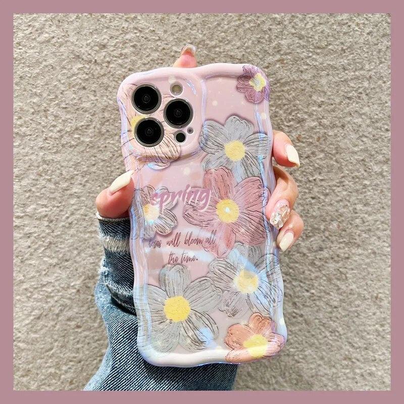 Cute Phone Case for iPhone 11 12 13 14 Pro Max - Oil Painting Gradient Color Flower Pattern - Touchy Style .
