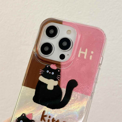 Cute Phone Case for iPhone 13, 14, 15, and 16 Pro Max - Cat Splicing Lattice Design with Hairball Wristband - TSP443 - Touchy Style
