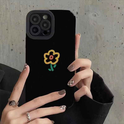 Cute Phone Case for iPhone 14 13 12 11 Pro Max, 14 Plus, X XR XS Max, 7 8 Plus, 12 13 Mini: Simple Flower Pattern on Black - Touchy Style .