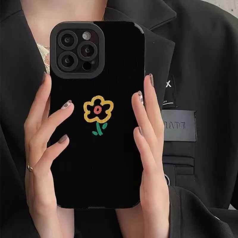 Cute Phone Case for iPhone 14 13 12 11 Pro Max, 14 Plus, X XR XS Max, 7 8 Plus, 12 13 Mini: Simple Flower Pattern on Black - Touchy Style