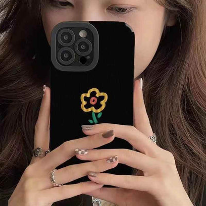 Cute Phone Case for iPhone 14 13 12 11 Pro Max, 14 Plus, X XR XS Max, 7 8 Plus, 12 13 Mini: Simple Flower Pattern on Black - Touchy Style