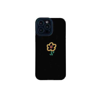 Cute Phone Case for iPhone 14 13 12 11 Pro Max, 14 Plus, X XR XS Max, 7 8 Plus, 12 13 Mini: Simple Flower Pattern on Black - Touchy Style