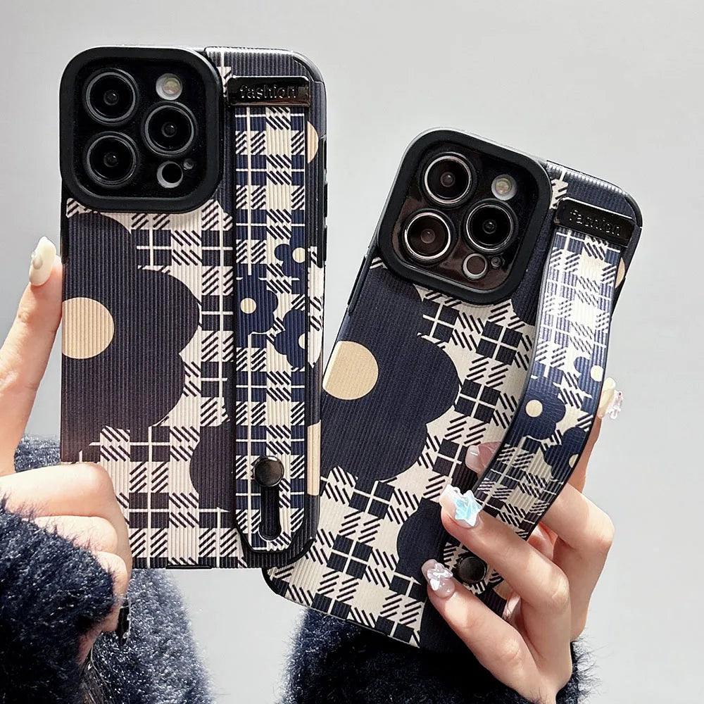 Cute Phone Case For iPhone 15, 14, 11, 12, 13 Pro Max, and XR - Grid Pattern Flower - WD117 - Touchy Style .
