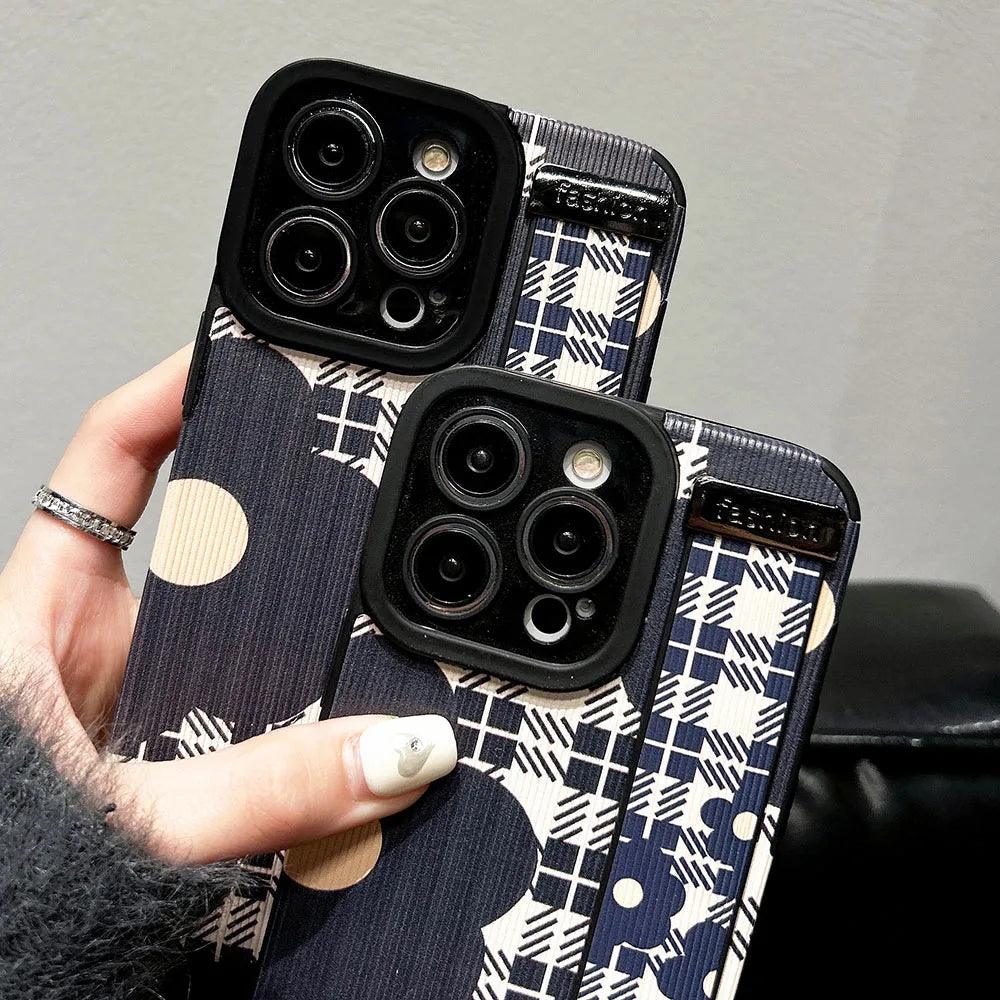 Cute Phone Case For iPhone 15, 14, 11, 12, 13 Pro Max, and XR - Grid Pattern Flower - WD117 - Touchy Style .