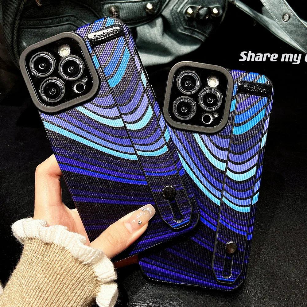 Cute Phone Case For iPhone 15, 14, 11, 12, 13 Pro Max, XR, XS Max, and more - Gradient Blue Stripe - Touchy Style .