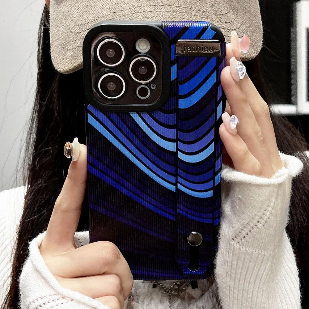 Cute Phone Case For iPhone 15, 14, 11, 12, 13 Pro Max, XR, XS Max, and more - Gradient Blue Stripe - Touchy Style .