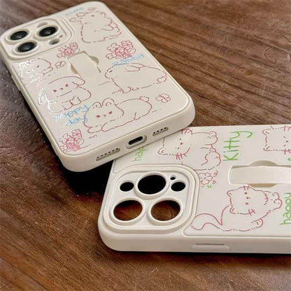 Cute Phone Case for iPhone 15 Pro Max, 14, 13, 11, and 12 – Cartoon Cat &amp; Rabbit Design with Invisible Ring Kickstand – TSP219 - Touchy Style