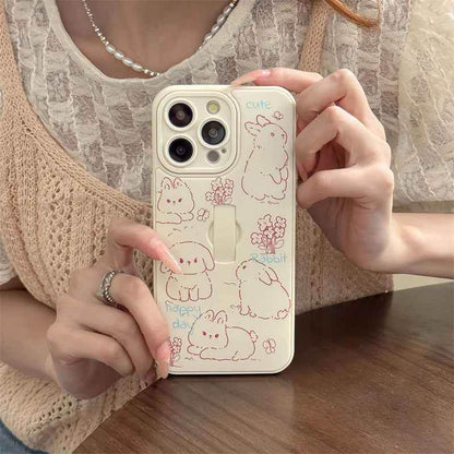 Cute Phone Case for iPhone 15 Pro Max, 14, 13, 11, and 12 – Cartoon Cat &amp; Rabbit Design with Invisible Ring Kickstand – TSP219 - Touchy Style