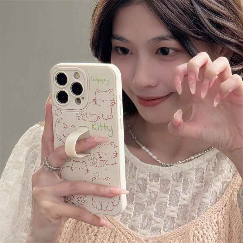Cute Phone Case for iPhone 15 Pro Max, 14, 13, 11, and 12 – Cartoon Cat &amp; Rabbit Design with Invisible Ring Kickstand – TSP219 - Touchy Style
