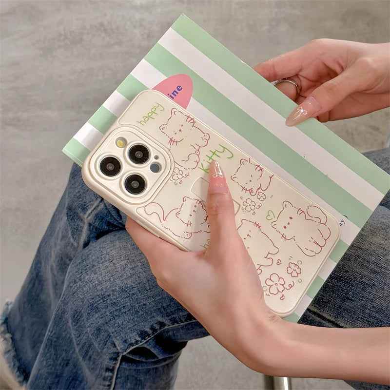 Cute Phone Case for iPhone 15 Pro Max, 14, 13, 11, and 12 – Cartoon Cat &amp; Rabbit Design with Invisible Ring Kickstand – TSP219 - Touchy Style