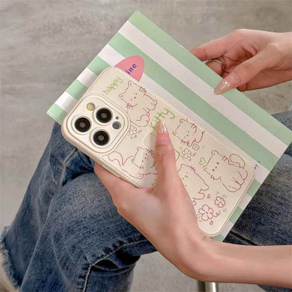 Cute Phone Case for iPhone 15 Pro Max, 14, 13, 11, and 12 – Cartoon Cat &amp; Rabbit Design with Invisible Ring Kickstand – TSP219 - Touchy Style
