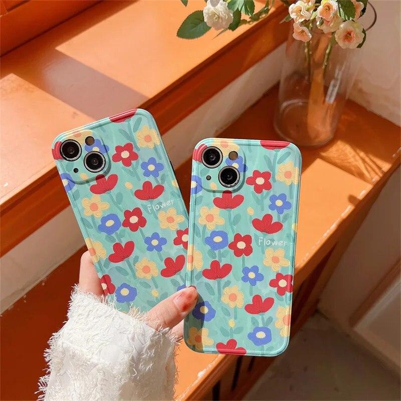 Cute Phone Case with Fairy Garden Flowers Oil Painting for iPhone 14, 13, 12, 11 Pro Max, and 14 Plus - Touchy Style .