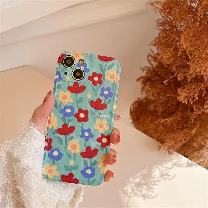 Cute Phone Case with Fairy Garden Flowers Oil Painting for iPhone 14, 13, 12, 11 Pro Max, and 14 Plus - Touchy Style .