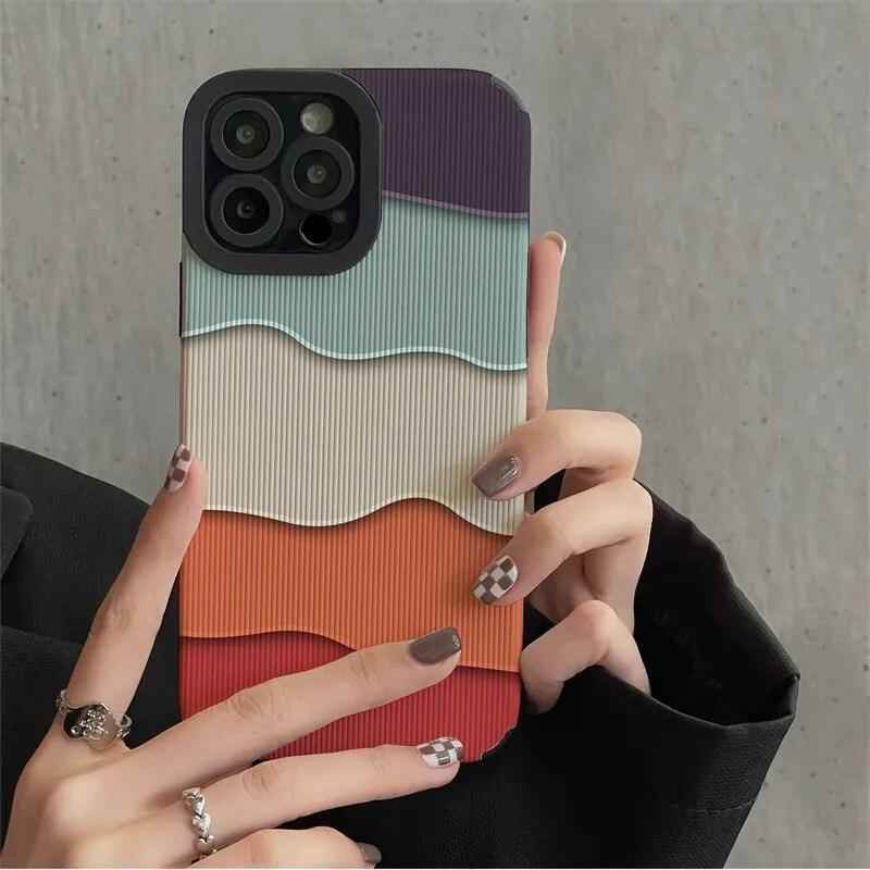 Cute Phone Case with Fresh Color Spliced Wavy Pattern for iPhone 14, 13, 12, 11 Pro, XS Max, X, XR, 7, 8 Plus - Touchy Style