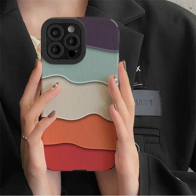 Cute Phone Case with Fresh Color Spliced Wavy Pattern for iPhone 14, 13, 12, 11 Pro, XS Max, X, XR, 7, 8 Plus - Touchy Style