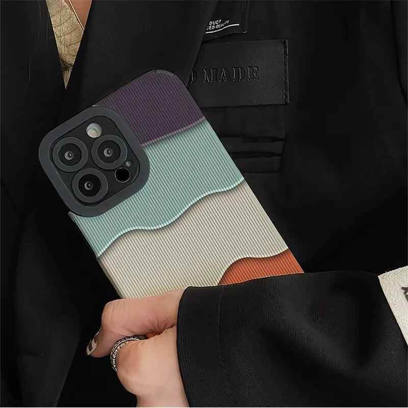 Cute Phone Case with Fresh Color Spliced Wavy Pattern for iPhone 14, 13, 12, 11 Pro, XS Max, X, XR, 7, 8 Plus - Touchy Style