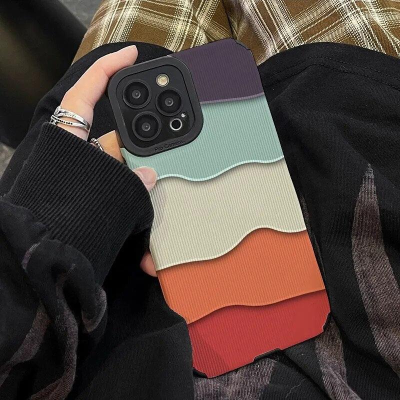 Cute Phone Case with Fresh Color Spliced Wavy Pattern for iPhone 14, 13, 12, 11 Pro, XS Max, X, XR, 7, 8 Plus - Touchy Style .