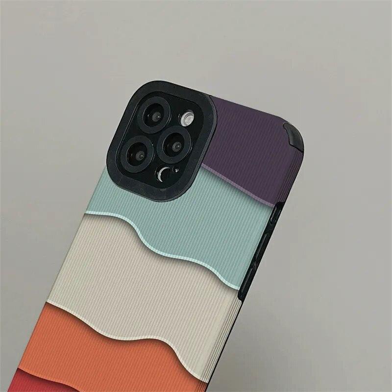 Cute Phone Case with Fresh Color Spliced Wavy Pattern for iPhone 14, 13, 12, 11 Pro, XS Max, X, XR, 7, 8 Plus - Touchy Style .