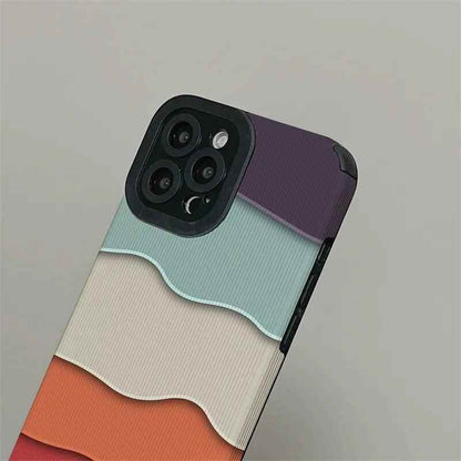 Cute Phone Case with Fresh Color Spliced Wavy Pattern for iPhone 14, 13, 12, 11 Pro, XS Max, X, XR, 7, 8 Plus - Touchy Style
