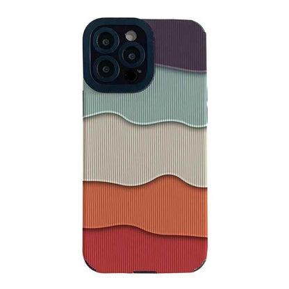 Cute Phone Case with Fresh Color Spliced Wavy Pattern for iPhone 14, 13, 12, 11 Pro, XS Max, X, XR, 7, 8 Plus - Touchy Style