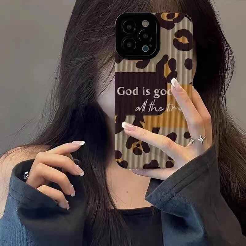 Cute Phone Case with Leopard Print and English Subtitles for iPhone 14, 13, 12, 11 Pro Max, 14 Plus, X, XS Max, XR, 12, 13 Mini, 7, 8 Plus - Touchy Style .