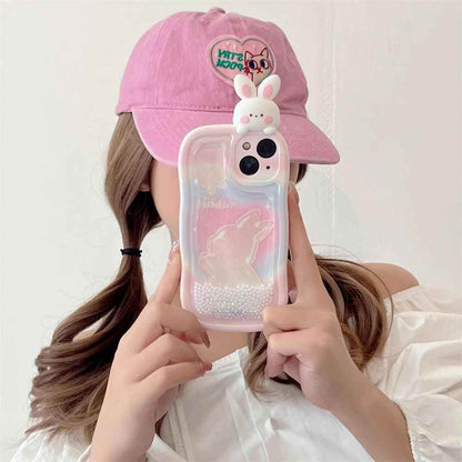 Cute Phone Cases: 3D Rabbit Quicksand Glitter Silicone for iPhone 11-15 Pro Max - TSP291 - Touchy Style