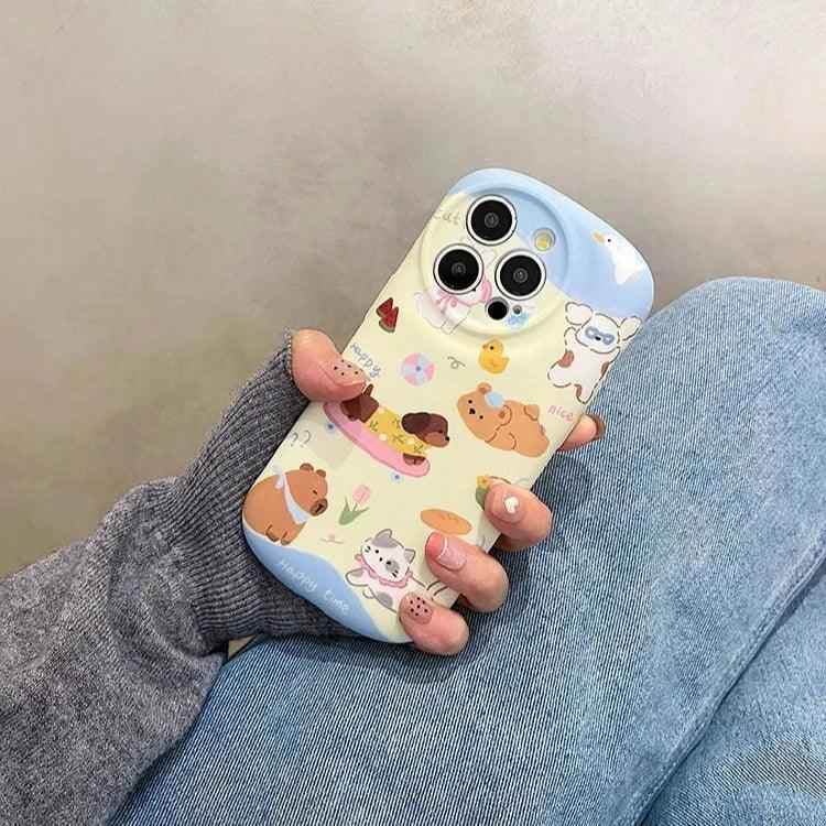 Cute Phone Cases: Cartoon Dog &amp; Cat Oval Silicone Case for iPhone 15 Pro Max, 14, 13, 11, 12 - TSP289 - Touchy Style