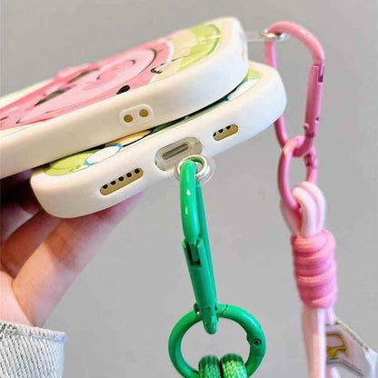 Cute Phone Cases: Cartoon Pig Lens Protector Case with Bracelet for iPhone 15/14/13/12 Pro Max - TSP314 - Touchy Style