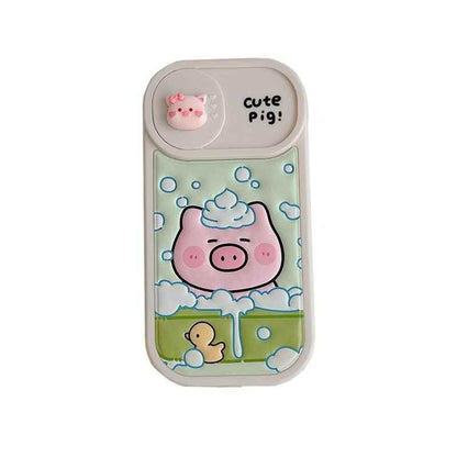 Cute Phone Cases: Cartoon Pig Lens Protector Case with Bracelet for iPhone 15/14/13/12 Pro Max - TSP314 - Touchy Style
